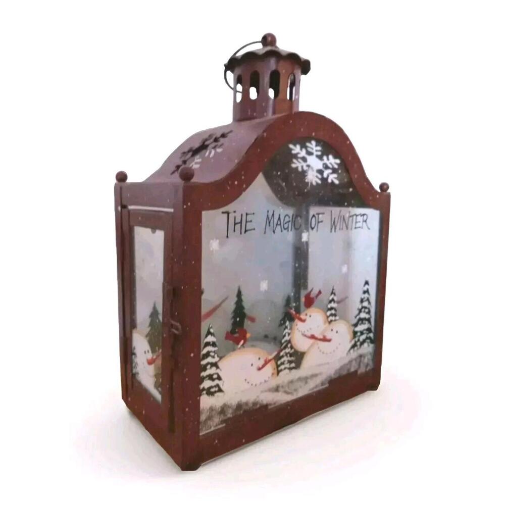 Snowman Snow Flake Cut Out TEA Light Red Lantern THE MAGIC OF WINTER Cardinal